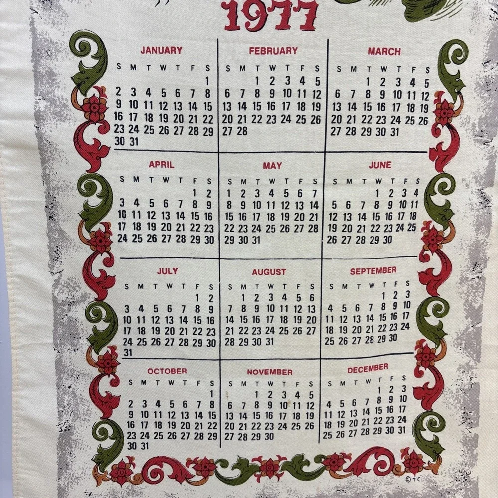1977 Vtg Hanging Calendar Tea Towel Praying Hands Serenity Prayer God Grant‎ Me